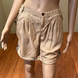 Guess Linen Khaki Shorts With Gold Stitching Size 30